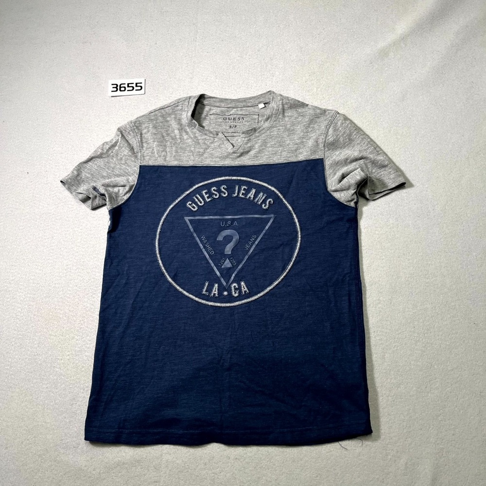 Guess Los Angeles T Shirt Mens Small Blue Graphic Print Short Sleeve V Neck‎